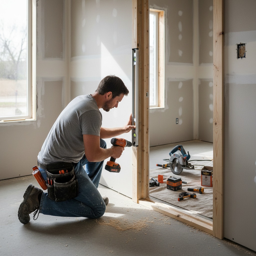 montaż drzwi, ukrytych, standardowych, montaż ościeżnicy